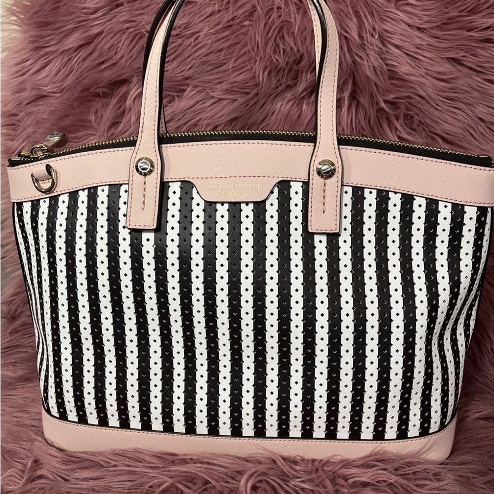 Henri Bendel Black and Pink Striped Tote